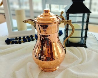Traditional copper water pitcher,pure copper hammered jug, copper home and kitchen decor, unique copper pot,valentines day gift,gift for her