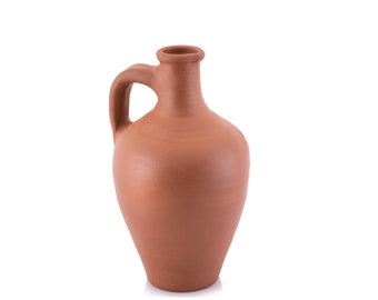 Clay pitcher with handle,water jug, unglazed terracotta pitcher, pottery pitcher,terracotta carafe,pottery decander bottle,clay wine pitcher