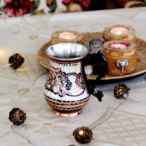 Caneca tradicional turca, caneca de cobre artesanal, caneca de cerveja de cobre com alça, caneca de vistas exóticas, conjunto de cobre para decoração de casa, presente para ela, 10 onças