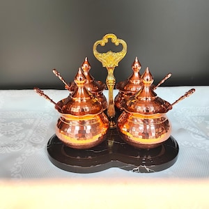 Copper sugar canister set of 4,handmade copper candy bowl,unique kitchen decoration, sugar serving set, spice serving bowl,table centerpiece