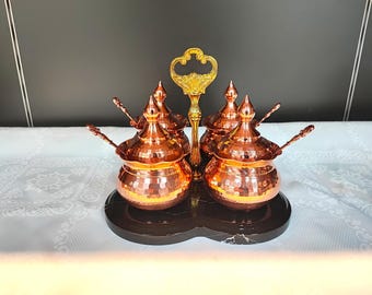 Copper sugar canister set of 4,handmade copper candy bowl,unique kitchen decoration, sugar serving set, spice serving bowl,table centerpiece