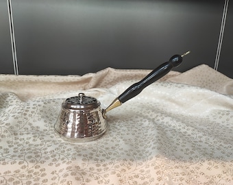 Copper incense burner,incense holder with wooden handle,handmade copper incense pot,unique home decor,table enterpiece,resin burner, for her