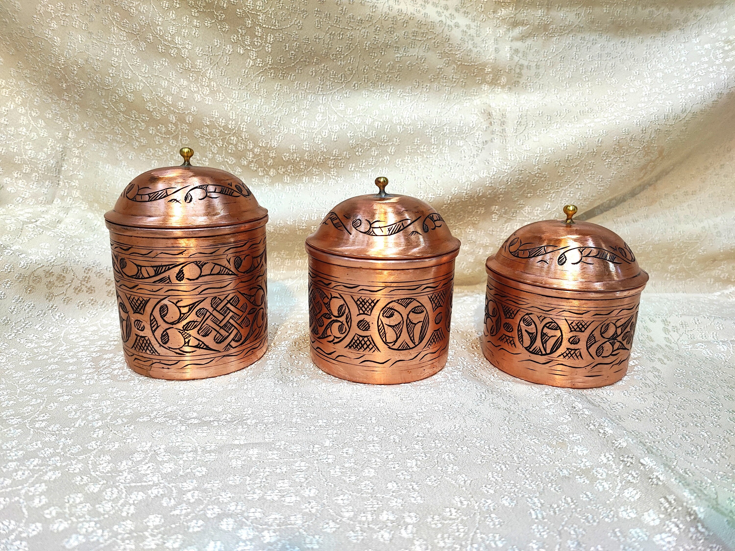 Buy Copper Canister Set of 3 hand Hammered Copper Spice Bowls Copper Storage Box Unique Kitchen Decor Copper Spice Jar Set Housewarming Gift Online in India Etsy