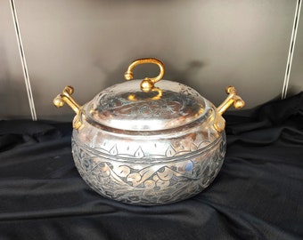 Cooking pot,copper cookware,hand engraved copper pot with lid and brass handle,handmade casserole,kitchen decor,housewarming gift,home gifts