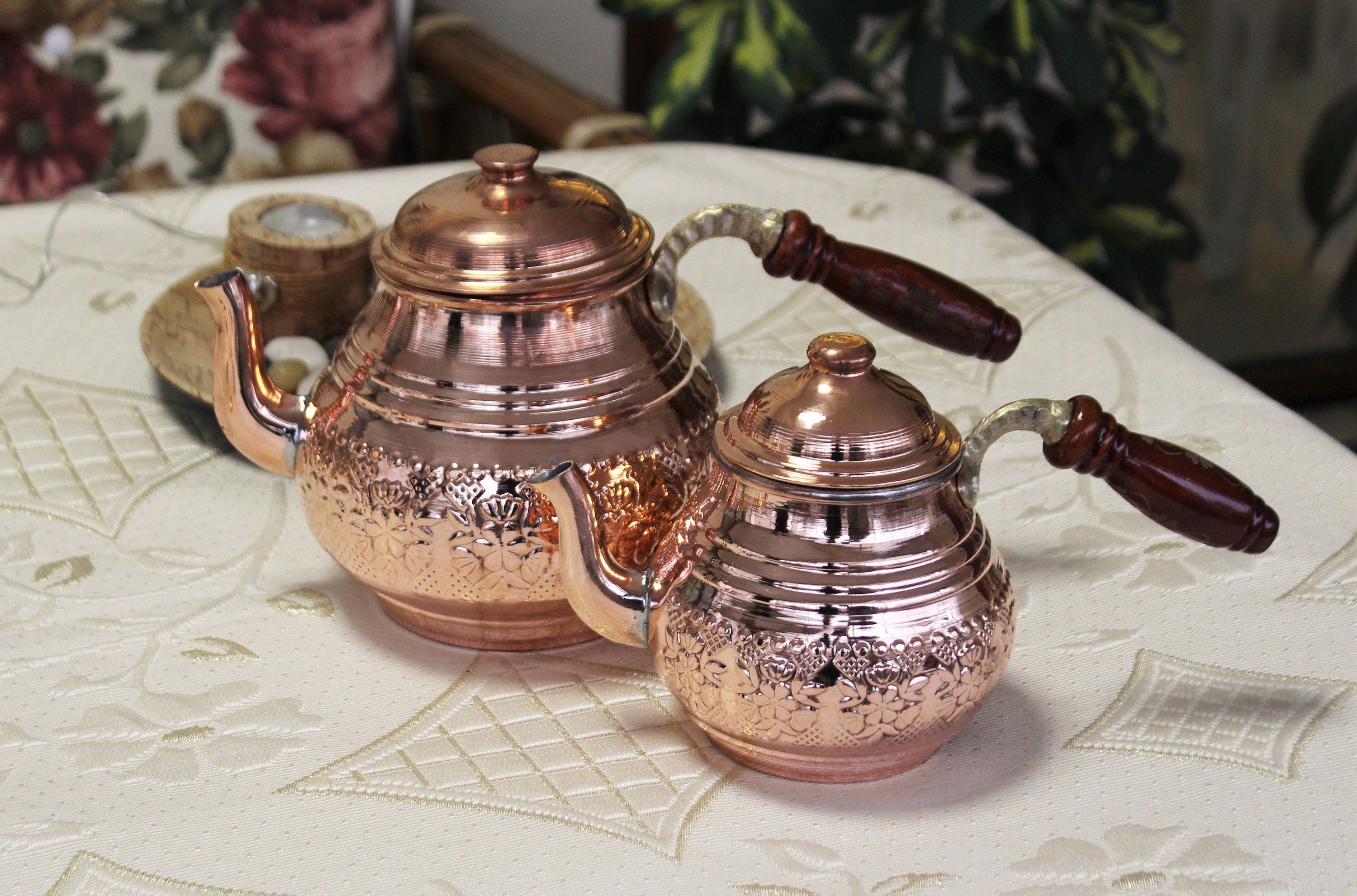 Turkish Copper Tea Set 2 Peaces,handmade Copper Tea Pot,hammered Copper ...