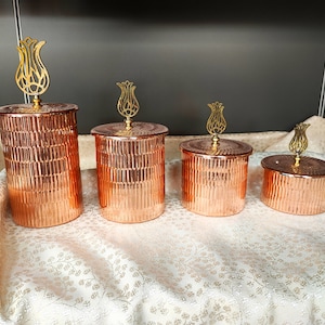 Set of 4 copper jar,handcrafted copper container,copper spice container set,kitchen canister set,copper storage box, home kitchen decoration