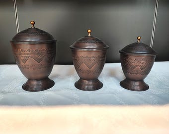 Oxidized copper jar,handmade copper canister,sugar coffee and tea canister, seasoning container, unique kitchen decor, hammered copper boxes