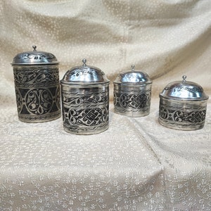 Copper canister set of 4,hand hammered copper spice bowls, copper storage box, unique kitchen decor, copper spice jar set, housewarming gift