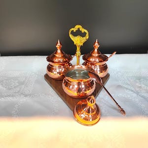 Pure copper sugar canister,handmade copper candy bowl,unique kitchen decor,sugar serving set, spice serving bowl, table centerpiece, for her