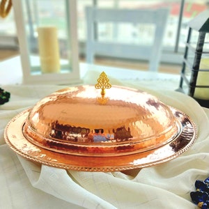 Copper plate and top,serving plate,decorative plates,serving platter,serving tray with copper lid,dining platter,home and kitchen decoration