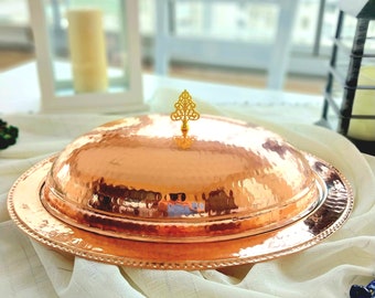 Copper plate and top,serving plate,decorative plates,serving platter,serving tray with copper lid,dining platter,home and kitchen decoration