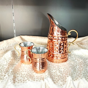 Pure copper pitcher and mug set,hand hammered copper jug,copper mug,handmade copper drinkware,kitchen decor,christmas gift,anniversary gifts