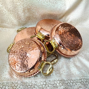 Copper frying pan set,handcrafted copper omelette pan,kitchen decor,real copper with brass handle,copper kitchenware,handmade copper skillet