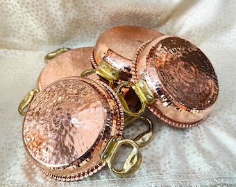 Copper frying pan set,handcrafted copper omelette pan,kitchen decor,real copper with brass handle,copper kitchenware,handmade copper skillet