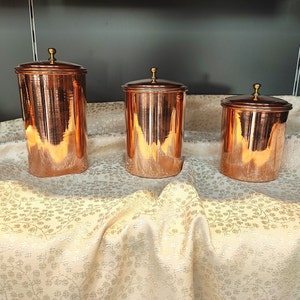 Pure copper kitchen canisters,spice jars set of 3,copper container,sugar coffee tea canister set,handmade copper box,seasoning container set