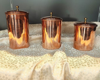 Pure copper kitchen canisters,spice jars set of 3,copper container,sugar coffee tea canister set,handmade copper box,seasoning container set