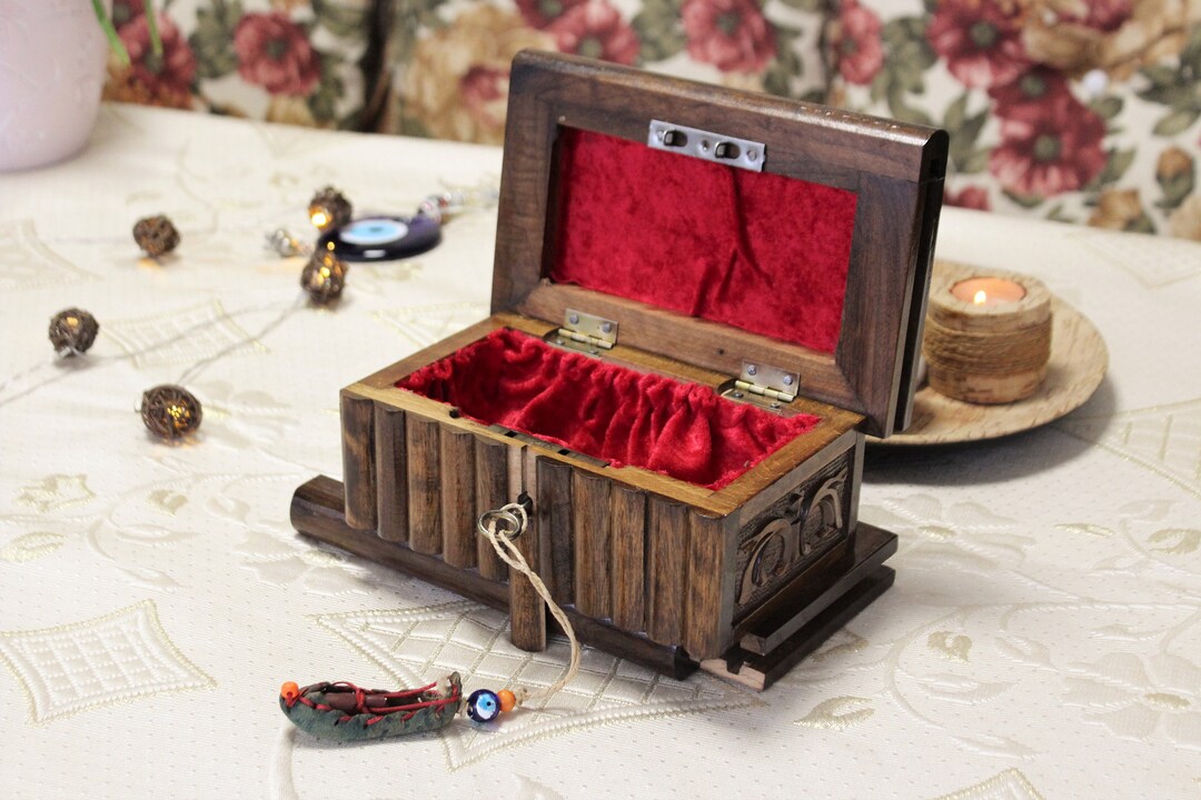 Hand Carved Wooden Secret Lock Box,wooden Puzzle Box,wood Memory Box ...
