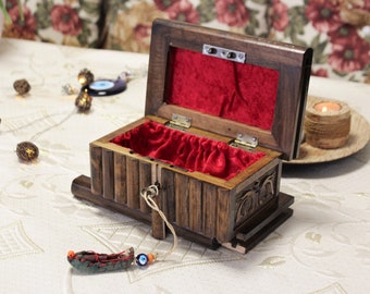 Hand carved wooden secret lock box,wooden puzzle box,wood memory box,high quality walnut wooden box,accessory box for her,christmas gift