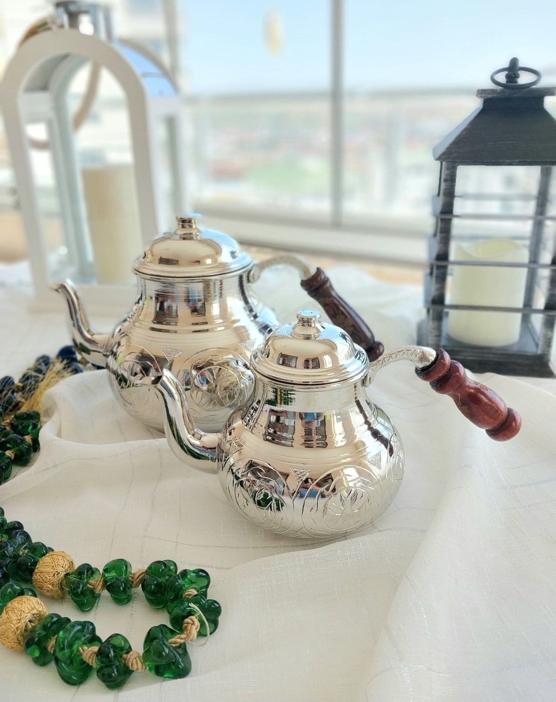 Copper Tea Set 2 Pieces With Wooden Handle,handmade Copper Tea Pot ...
