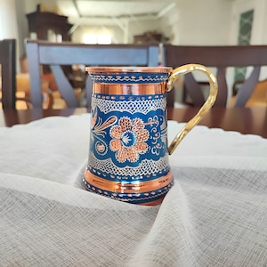 Handmade copper cup,pure copper mug,moscow mule mug,17 oz beer mug,hand painted copper drinkware,birthday gift,copper gift ideas, home gifts