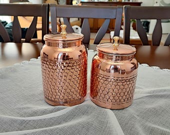 Set of 2 copper canister,handmade copper spice jar,sugar coffee and tea canister,seasoning container,unique kitchen decor,christmas gifts