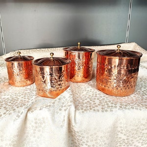 Set of 4 copper jar,handcrafted copper container,copper spice container set,kitchen canister set,copper storage box, home kitchen decoration