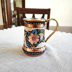 Copper mug,handmade pure copper mug,moscow mule mug,17 oz beer mug,hand painted copper drinkware,anniversary gift,new home gift, copper cups