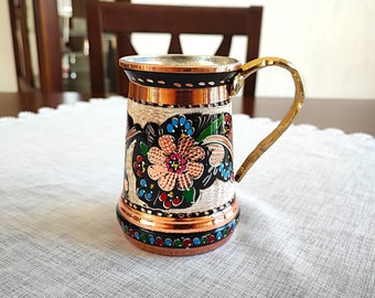 Caneca de cobre, caneca de cobre puro artesanal, caneca de mula de Moscou, caneca de cerveja de 17 onças, copos de cobre pintados à mão, presente de aniversário, novo presente para casa, copos de cobre