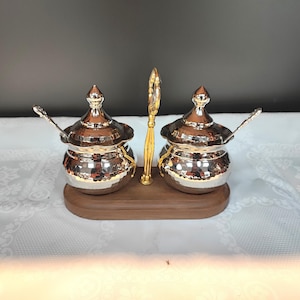 Copper sugar canister set,handmade pure copper candy bowl,unique kitchen decor,sugar serving set of 2, spice serving bowl, table centerpiece