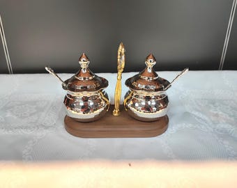 Copper sugar canister set,handmade pure copper candy bowl,unique kitchen decor,sugar serving set of 2, spice serving bowl, table centerpiece