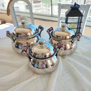 Copper cooking pot set of 3,handmade turkish copper cookware,healthy kitchen utensils,pure copper set, housewarming gift, modern copper pots