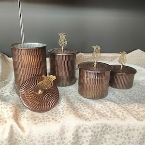 Set of 4 copper jar,handcrafted copper container,copper spice container set,copper canister set,copper seasoning set,copper coffee container
