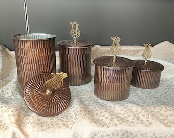 Set of 4 copper jar,handcrafted copper container,copper spice container set,copper canister set,copper seasoning set,copper coffee container