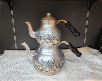 Copper tea set 2 pieces with wooden handle,handmade copper tea pot, hammered copper tea pot, traditional tea pot, tea kettle,camping tea pot