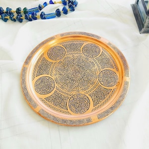 Copper serving tray,turkish engraved handmade copper tray,unique home decor,decorative copper tray,housewarming gift,wedding gift,home gifts