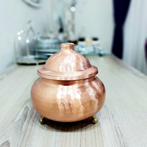 Copper candy bowl with lid,handmade vintage turkish copper sugar bowls,turkish delight holder,spice jars,home and kitchen decor,gift for her