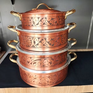 Copper pot,handmade copper cooking pot,cooking utensils,pure copper pot with brass handles,housewarming gift, kitchen decor, carved engraved