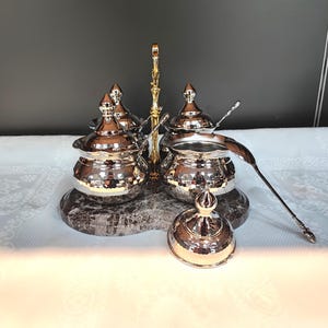 Copper sugar canister set of 4,handmade copper candy bowl,unique kitchen decoration, sugar serving set, spice serving bowl,table centerpiece