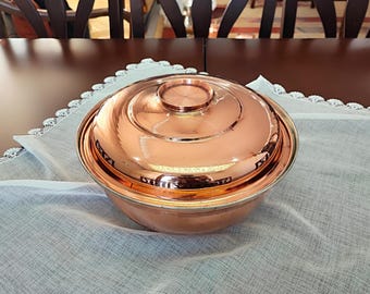Pure copper pan without handles,copper frying pan with lid, cooking utensils, copper kitchenware,anniversary gift, copper pot, kitchen decor