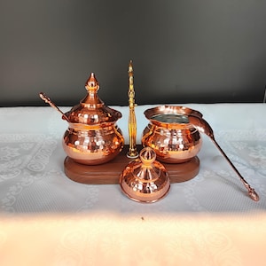 Pure copper sugar canister set,handmade copper candy bowl,unique kitchen decor,sugar serving set of 2, spice serving bowl, table centerpiece