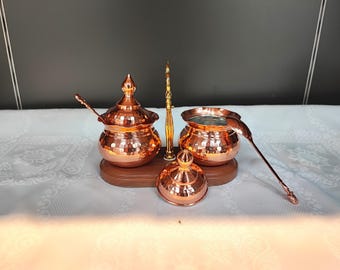 Pure copper sugar canister set,handmade copper candy bowl,unique kitchen decor,sugar serving set of 2, spice serving bowl, table centerpiece