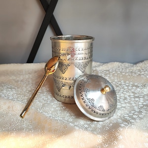 Copper spice bowl with spoon,handmade copper spice container,sugar bowl,hand hammered copper canisters,copper coffee bowls,copper gift ideas