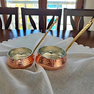 Handmade copper sauce pan,sauce cooking pan with brass handle,unique copper kitchen decoration,hand hammered pan,christmas gift,gift for her