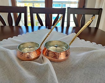 Handmade copper sauce pan,sauce cooking pan with brass handle,unique copper kitchen decoration,hand hammered pan,christmas gift,gift for her
