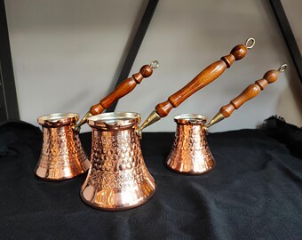 Cafetera turca de cobre, cafetera tradicional vintage de cobre, cafetera con mango de madera, cafetera decorativa de cobre, cafeteras de cobre