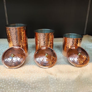 Hand hammered copper kitchen canisters,spice jars set of 3,copper container,sugar coffee tea canister set,copper box,seasoning container set
