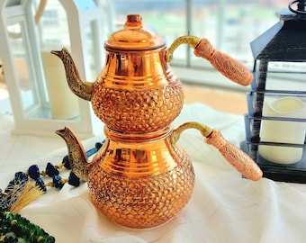 Copper tea set 2 pieces,handmade copper tea pot,hammered copper tea pot,traditional tea pot,copper tea kettle, stovetop teapot, wedding gift