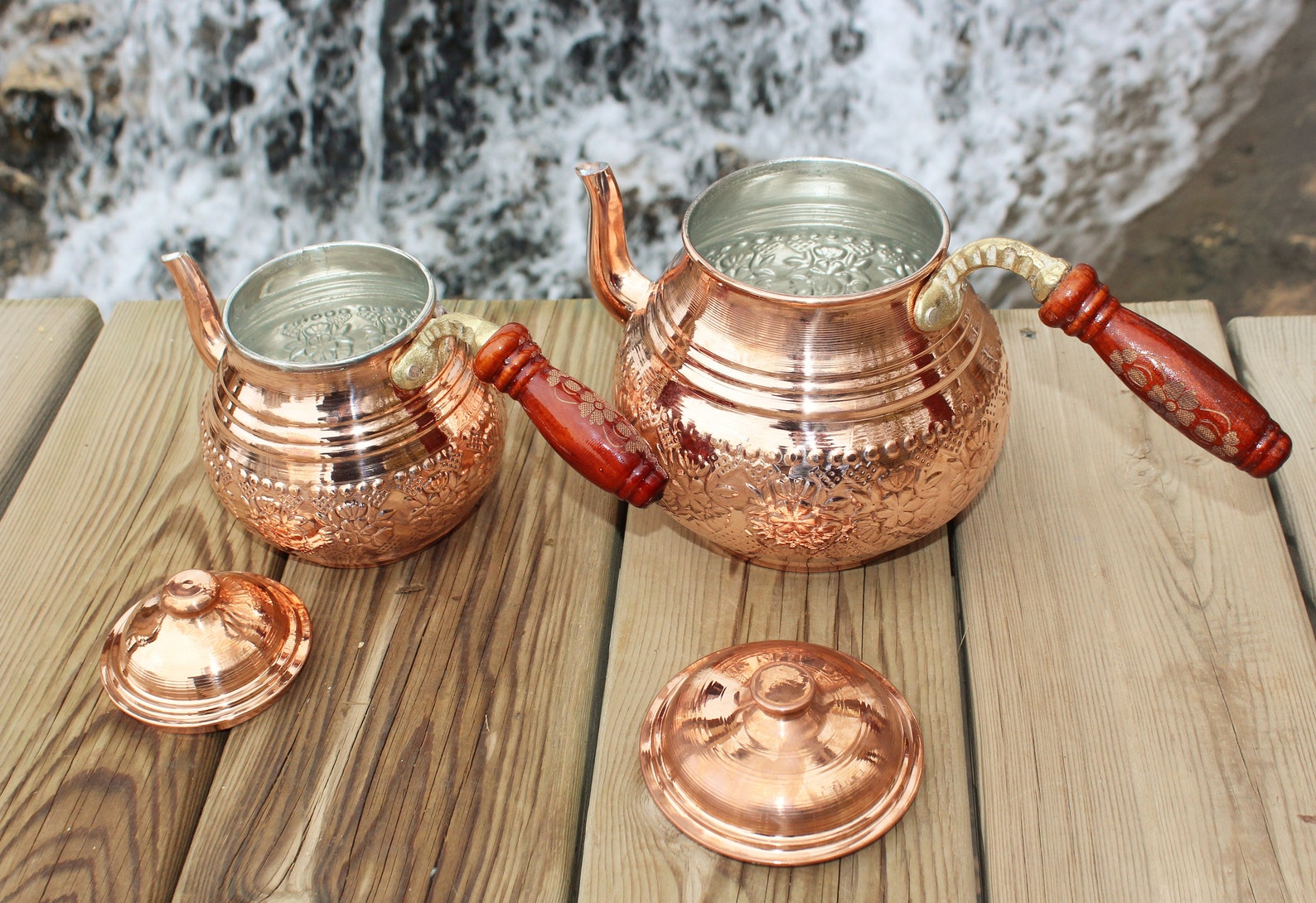 Turkish Copper Tea Set 2 Peaces,handmade Copper Tea Pot,hammered Copper ...