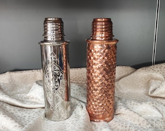 Copper water bottle, hand carved  copper bottle, hammered copper bottle, unique home and kitchen decor, christmas gift ideas, 600 ml (20 oz)