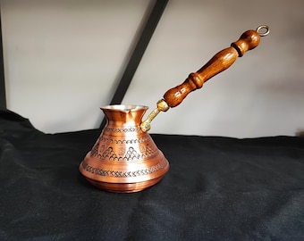 Turkish copper coffee pot,vintage traditional coffee pot,coffee pot with wooden handle,handmade copper pot,kitchen decor,copper coffee maker